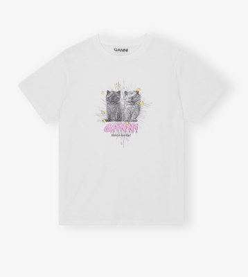 Camiseta Ganni blanca gatitos